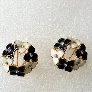 Floral Small Earrings Black and White Floral Earrings
